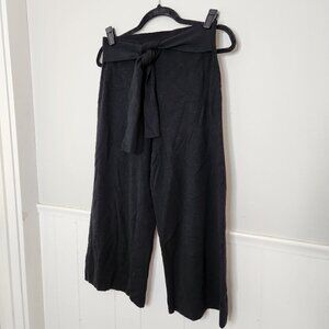 MOTH Anthropologie Black Wool Crop Wide Leg Belted Pants